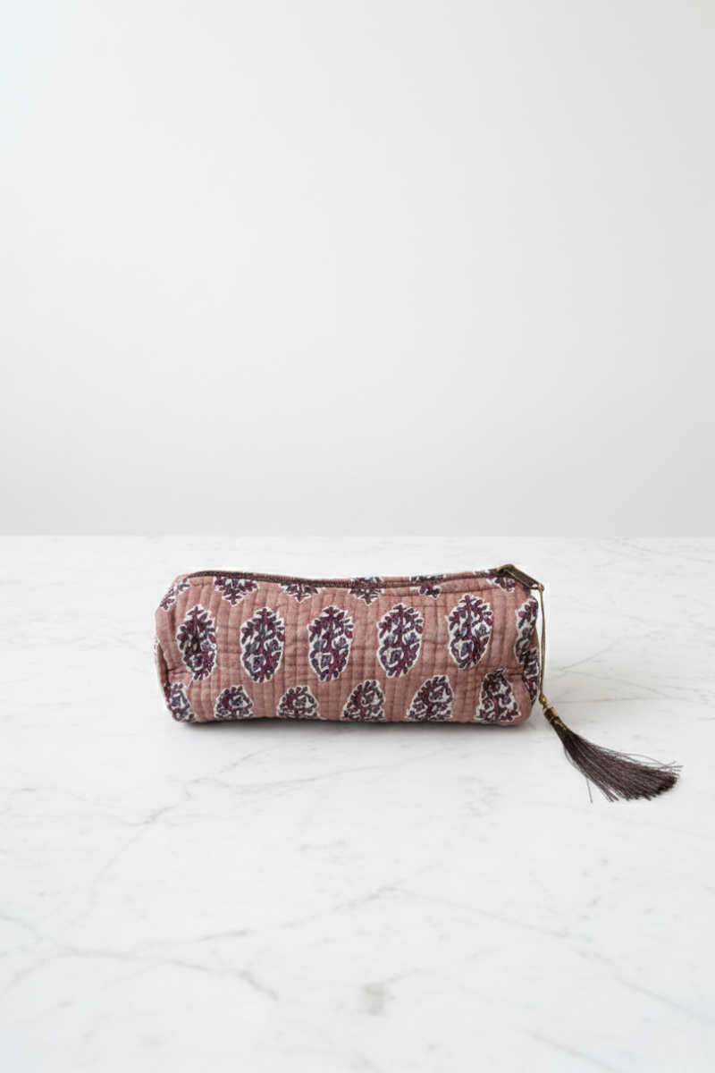 Neceser Pequeño Estampado Paisley Rosa y Granate