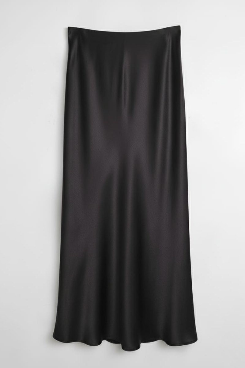Falda Satinada Arrugada Negra