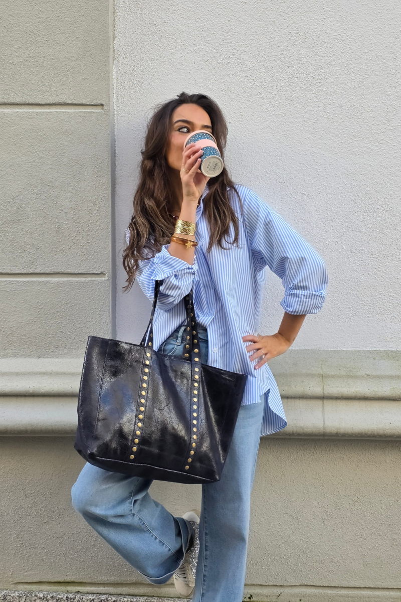 Bolso shopper tachuelas azul marino