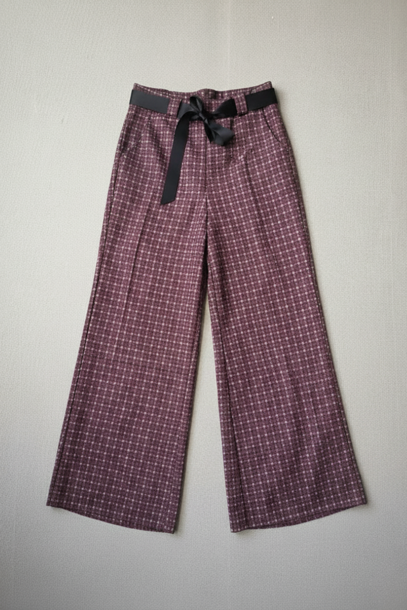 Pantalón Palazzo cuadro pequeño berenjena