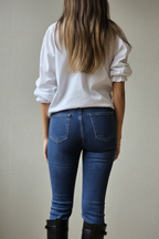 Vaquero flare elástico azul