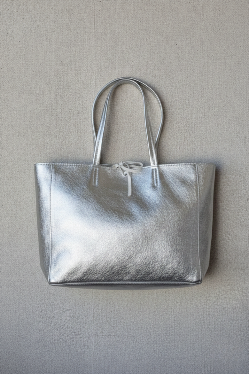 Bolso shopping con cremallera plata