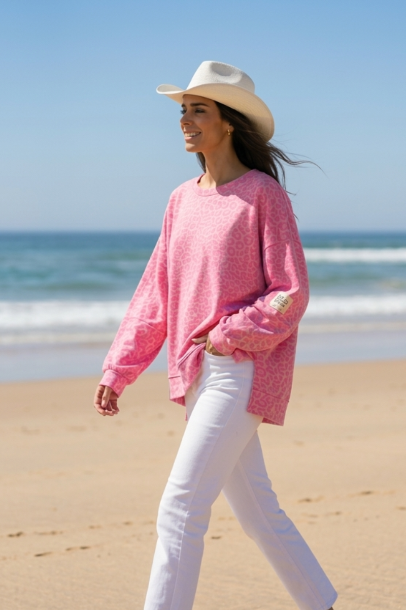 Sudadera Oversized Animal Print Flúor Rosa