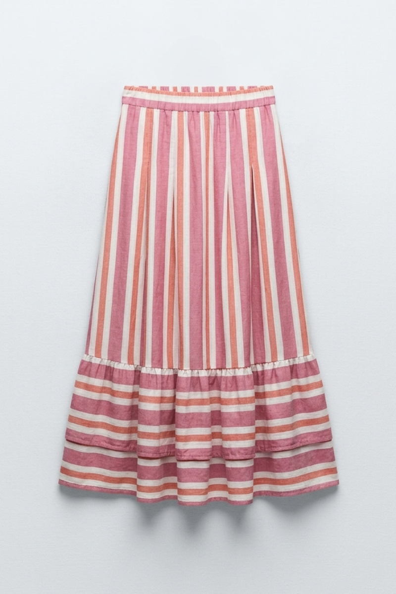 Falda Rayas Rosa con Volantes