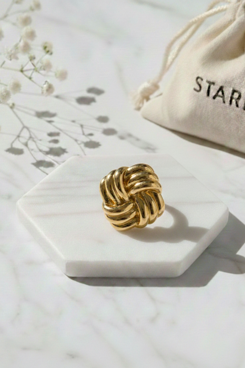 Anillo Ajustable Botón Dorado de Acero