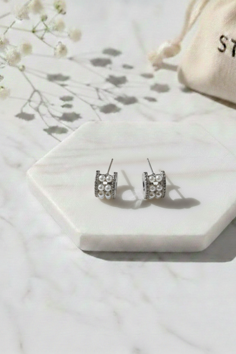 Pendientes Plata Perlitas y Brillos