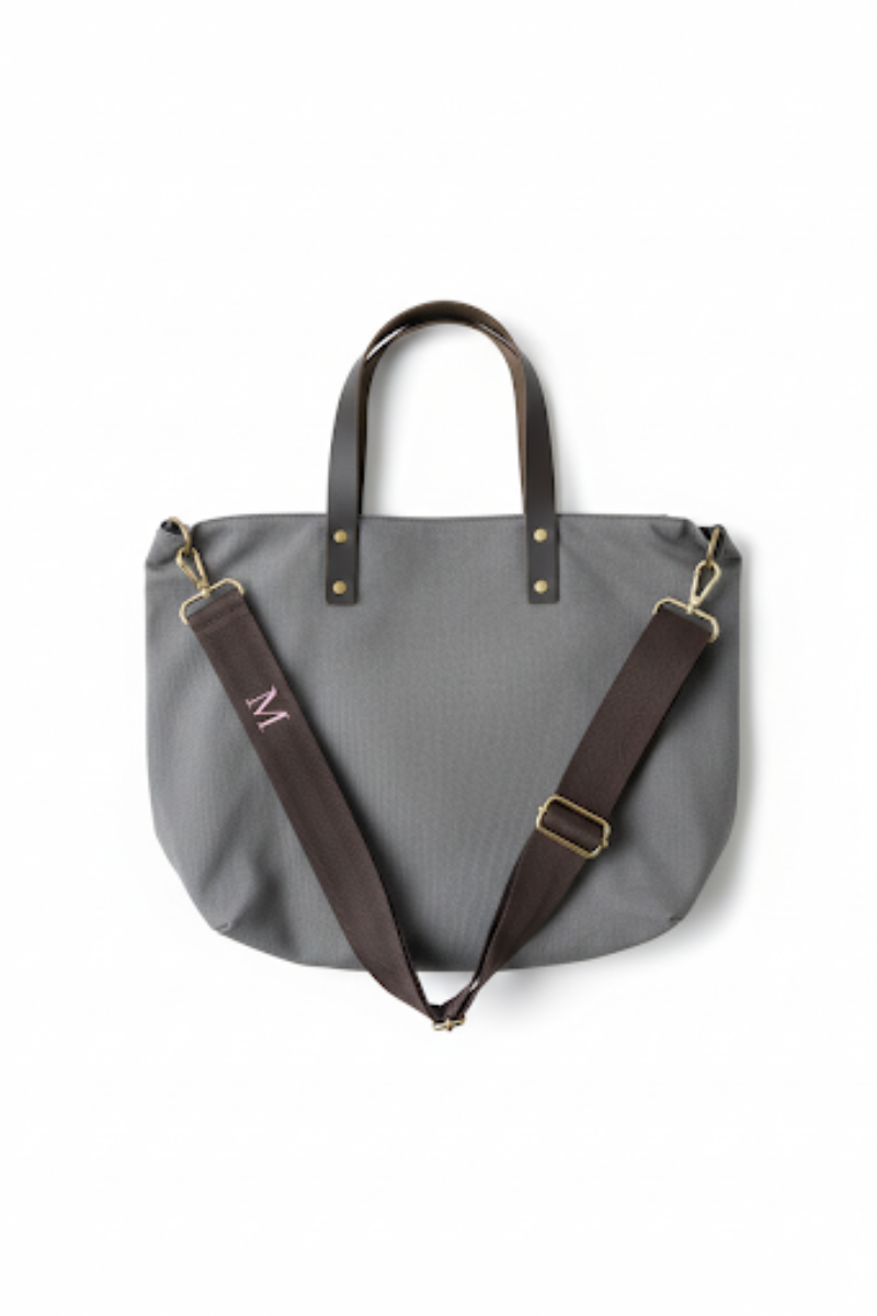 Bolso loneta oversize gris con asas