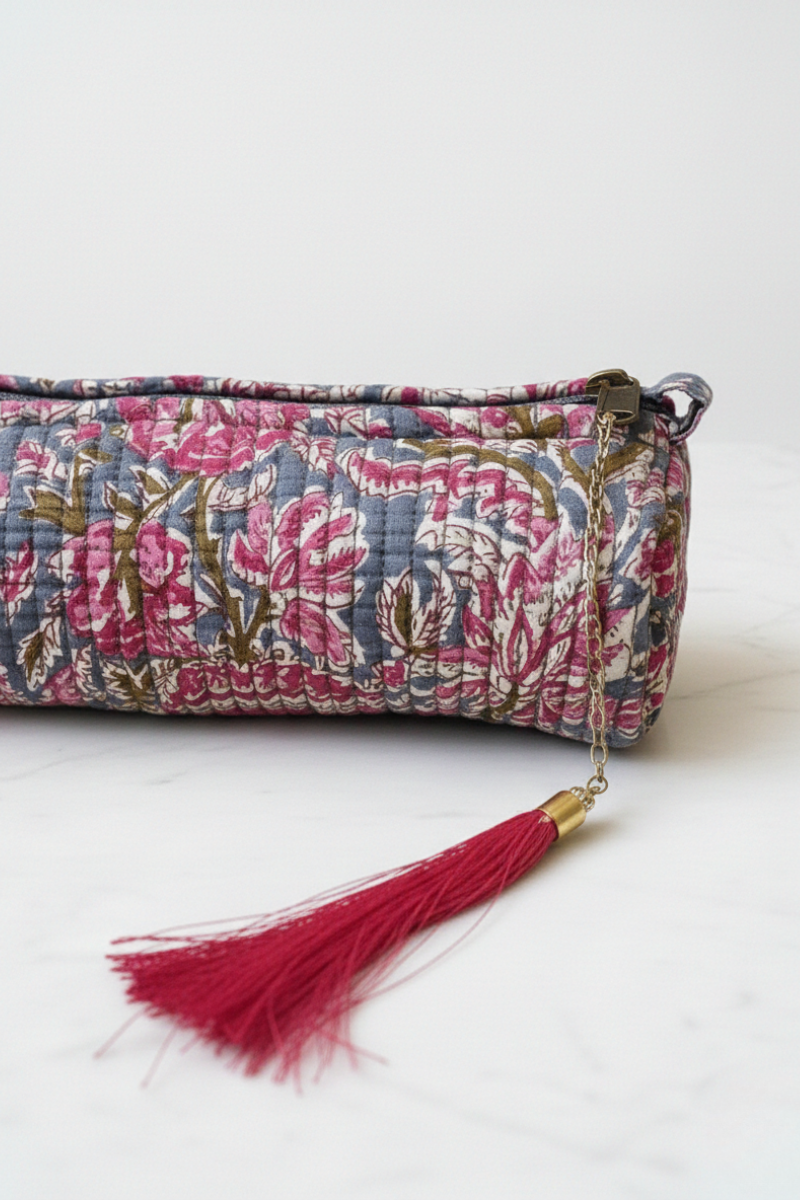 Neceser Pequeño Estampado Paisley Azul y Fucsia