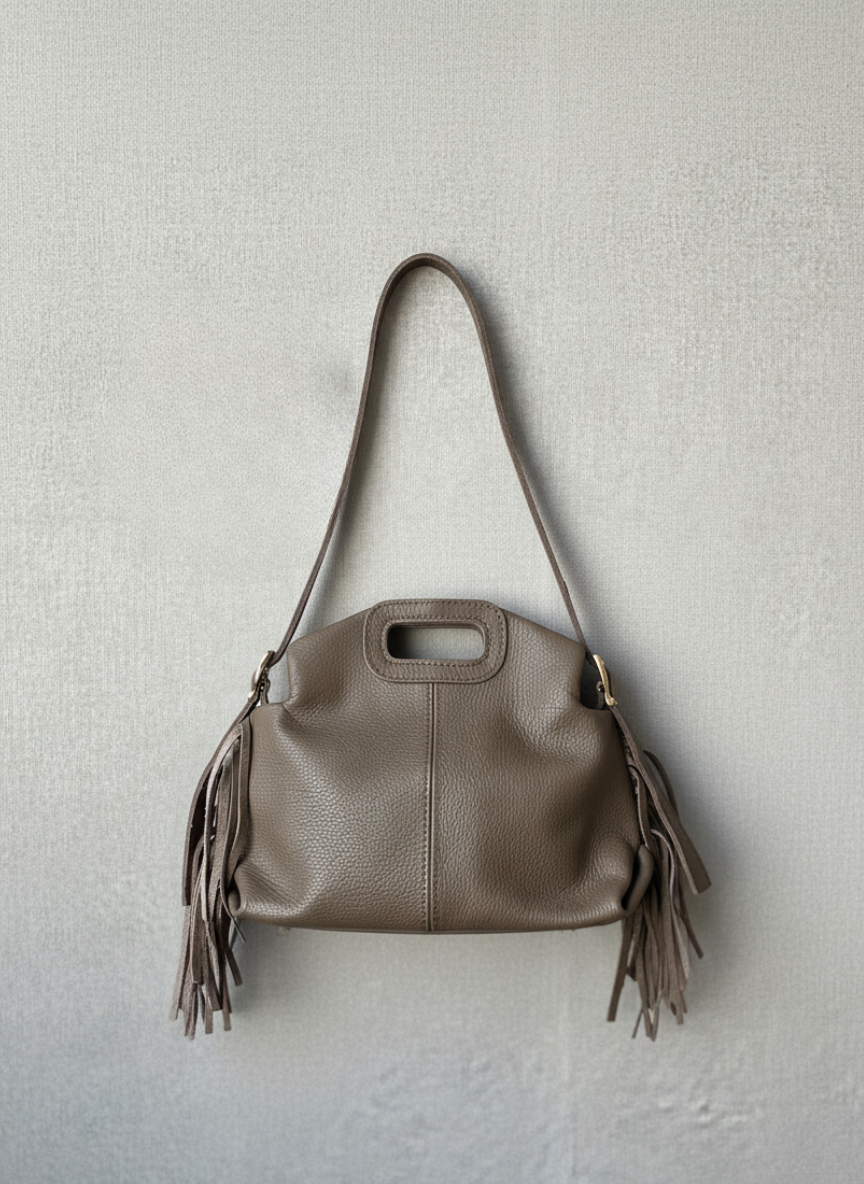 Bolso de piel con flecos verde topo