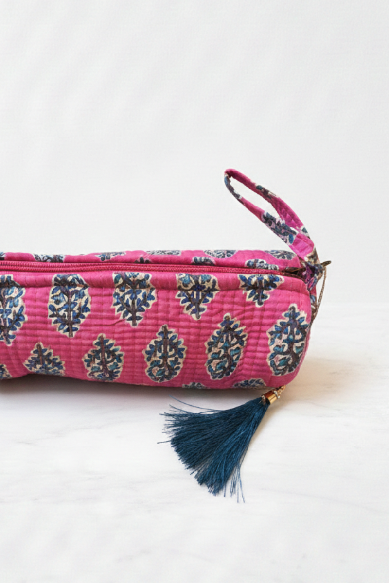 Neceser Pequeño Estampado Paisley Fucsia y azul