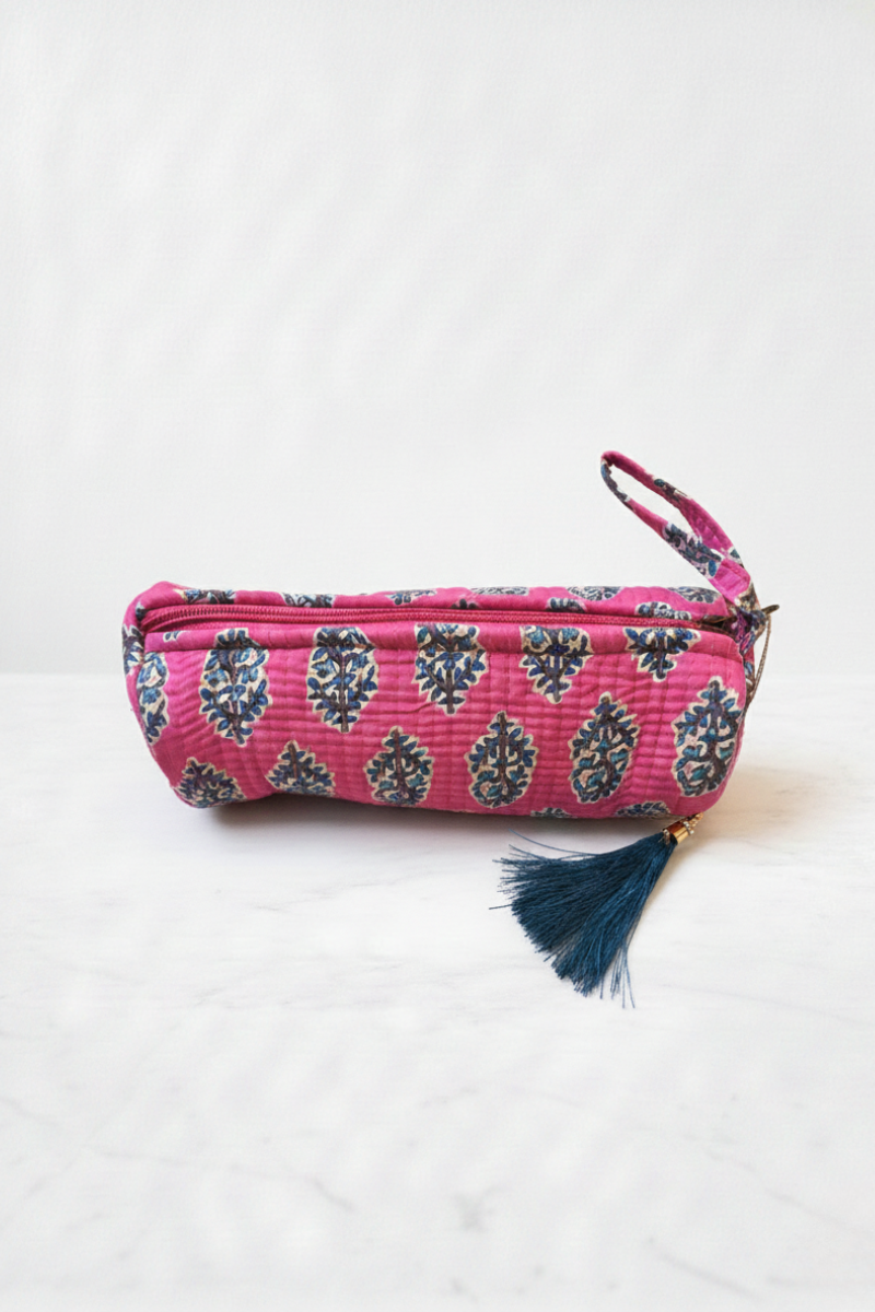 Neceser Pequeño Estampado Paisley Fucsia y azul