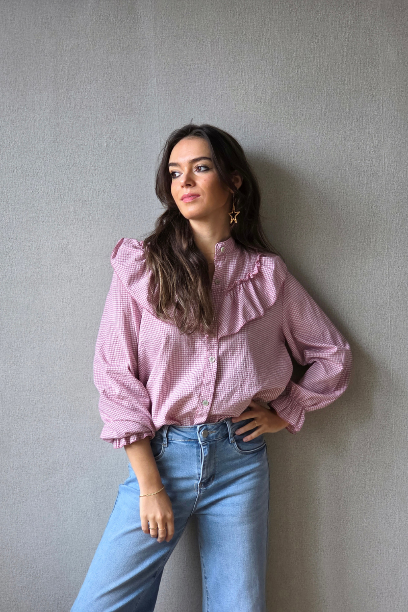 Camisa Cuello Mao Vichy Rosa - Estilo Elegante y Versátil