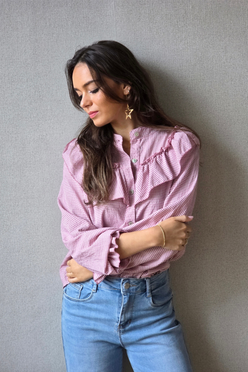 Camisa Cuello Mao Vichy Rosa - Estilo Elegante y Versátil