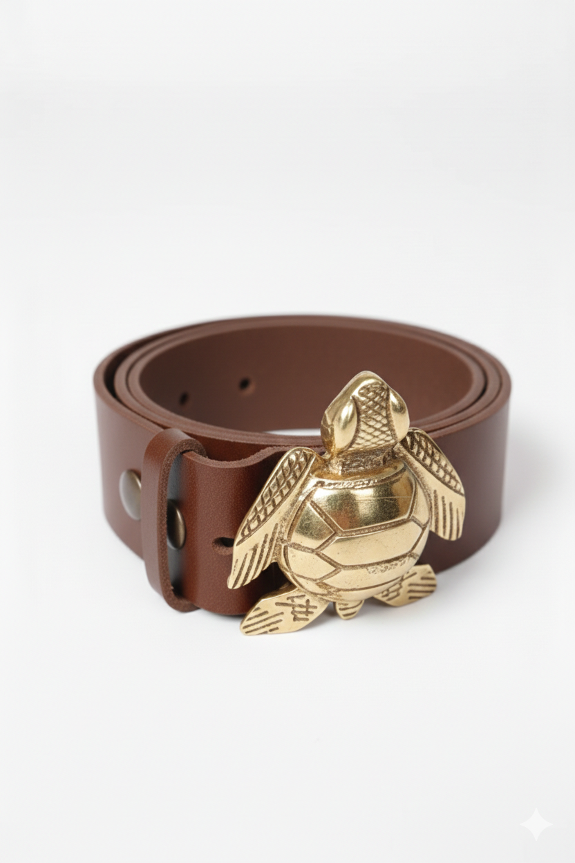 Cinturones de piel con hebilla tortuga pequeña