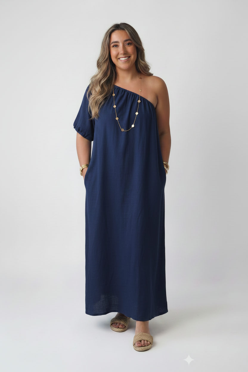 Vestido oversize asimétrico azul marino