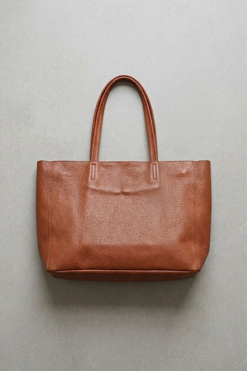 Bolso de piel shopping con cremallera camel