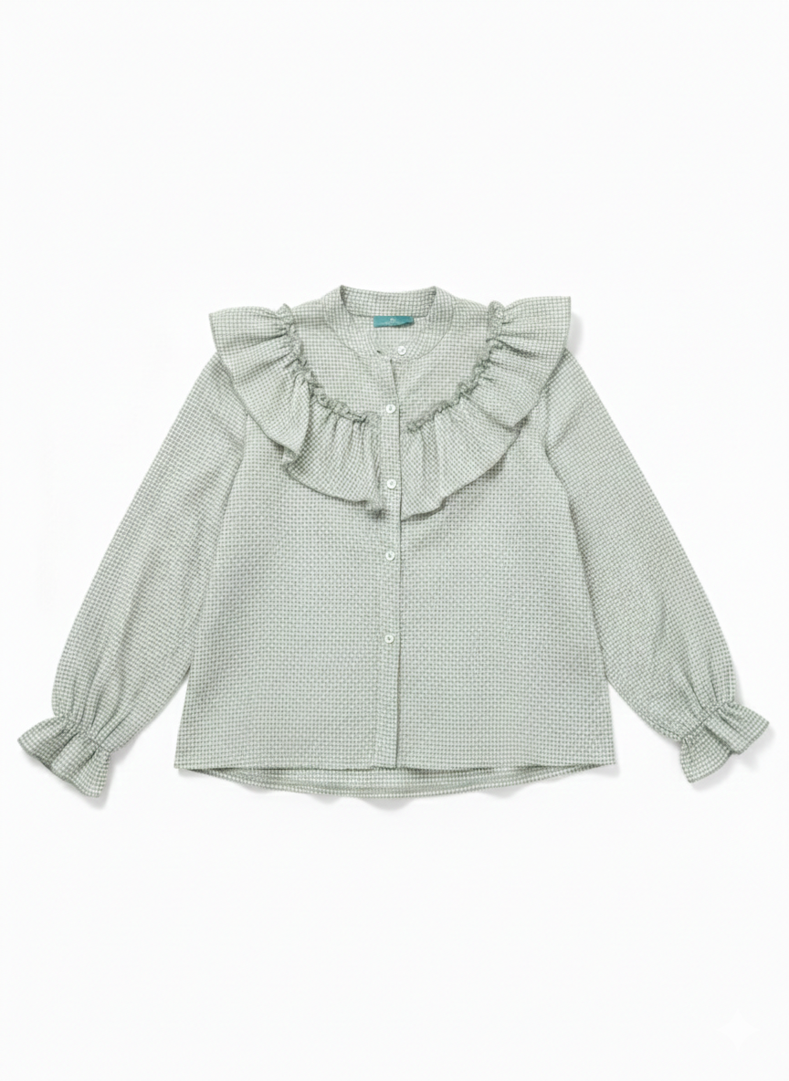 Camisa Cuello Mao Vichy Verde - Estilo Elegante y Versátil