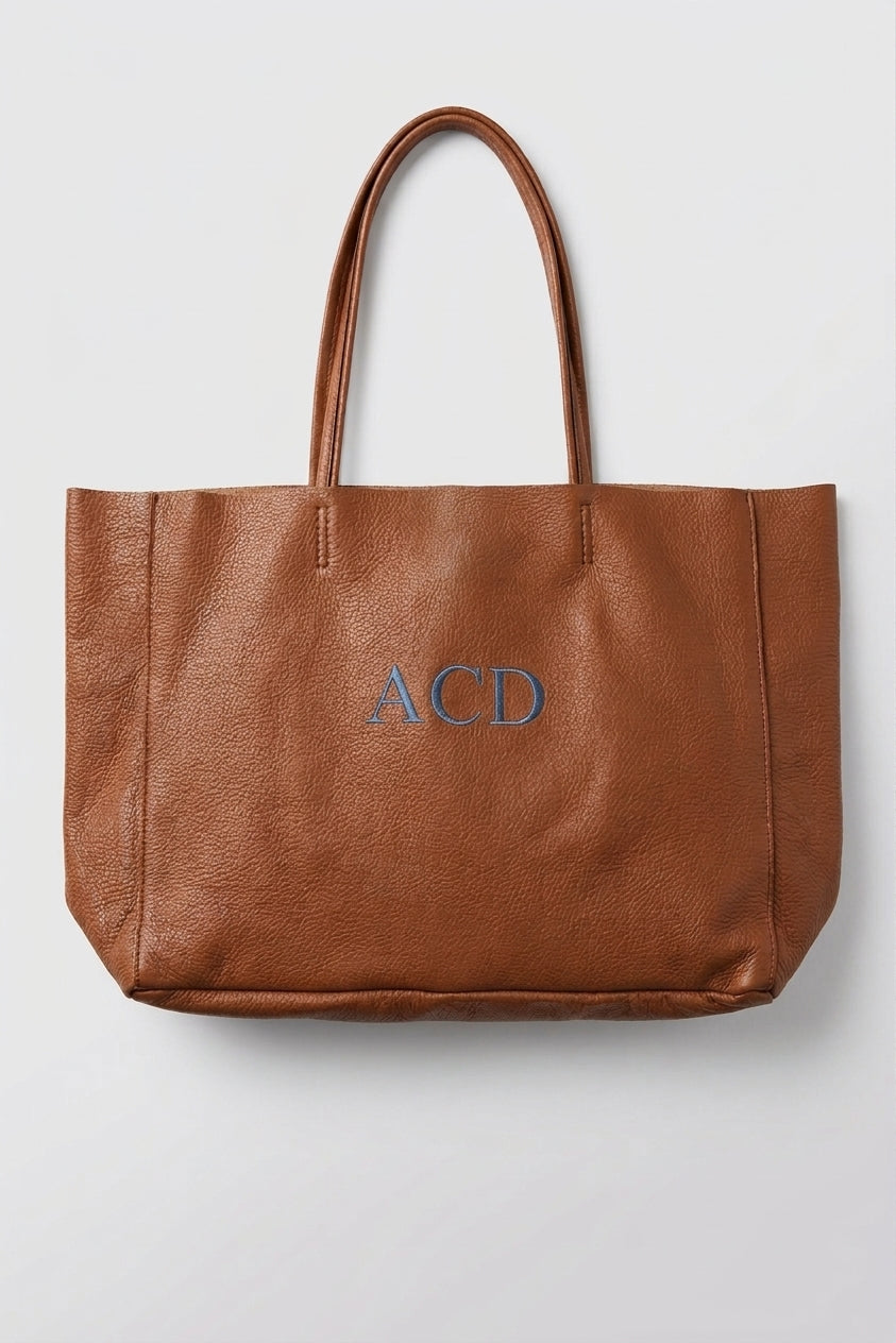 Bolso de piel shopping con cremallera camel