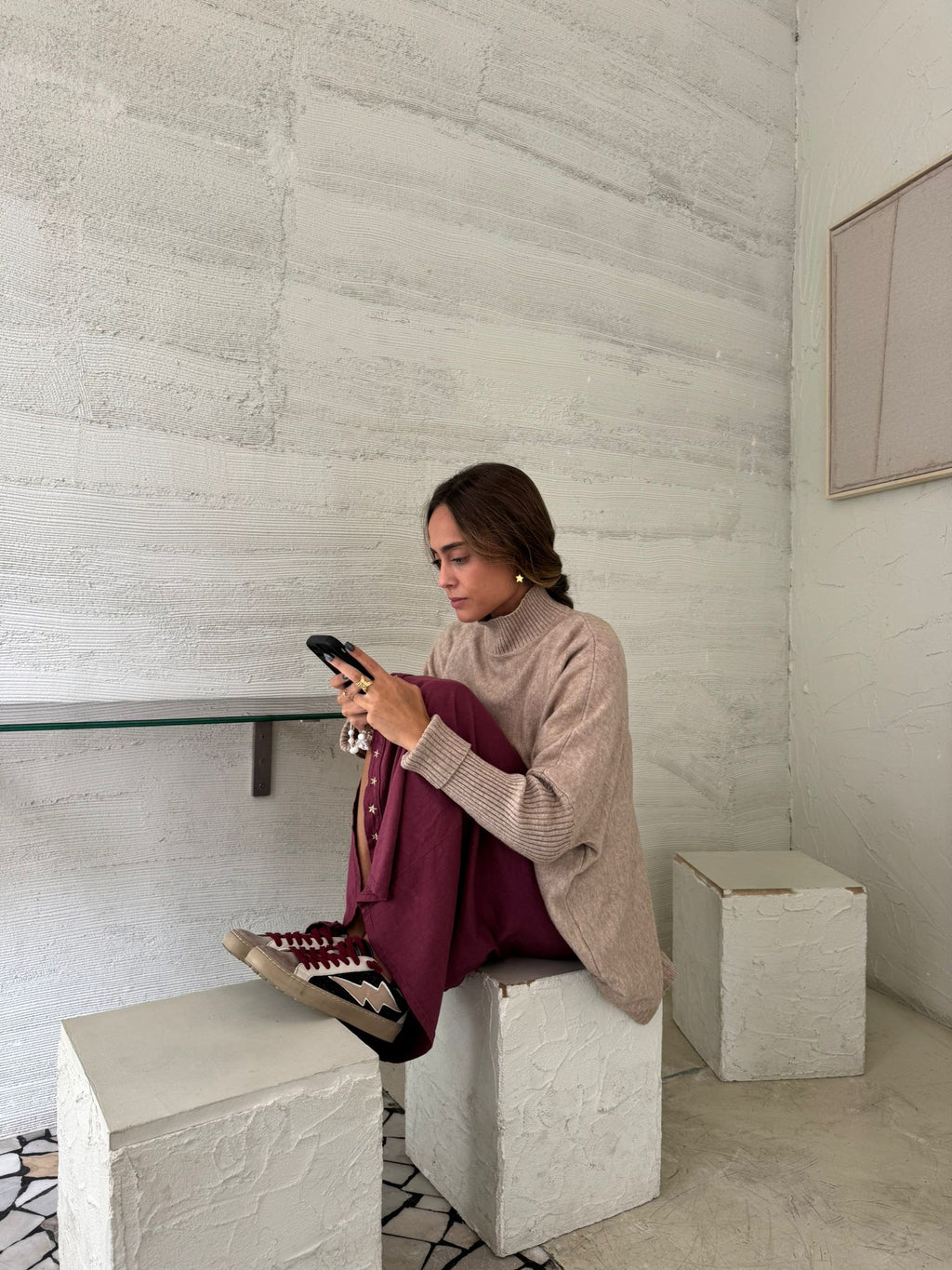 Falda larga con estrellas berenjena