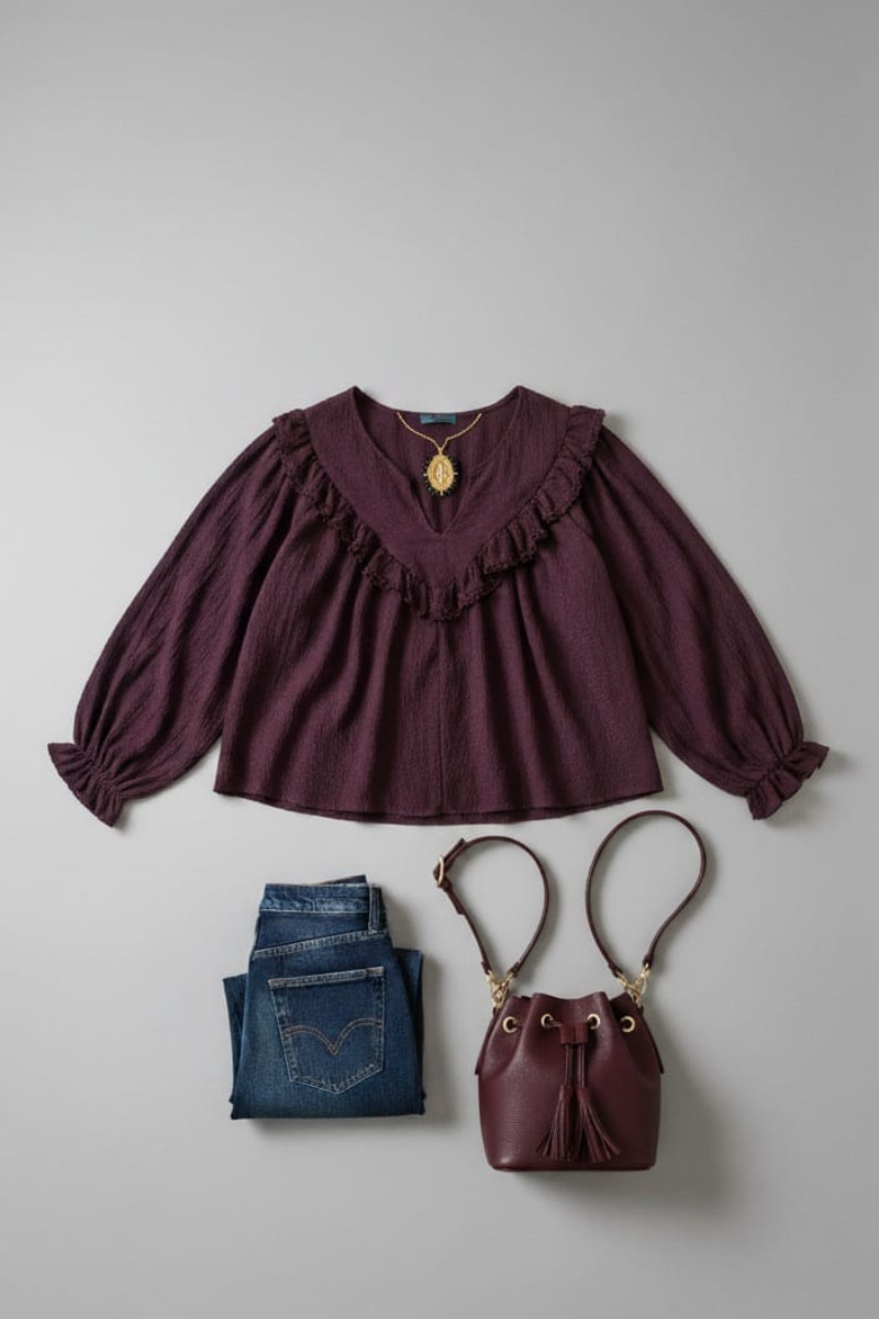 BLUSA ESCOTE PICO TIPO BAMBULA BERENJENA