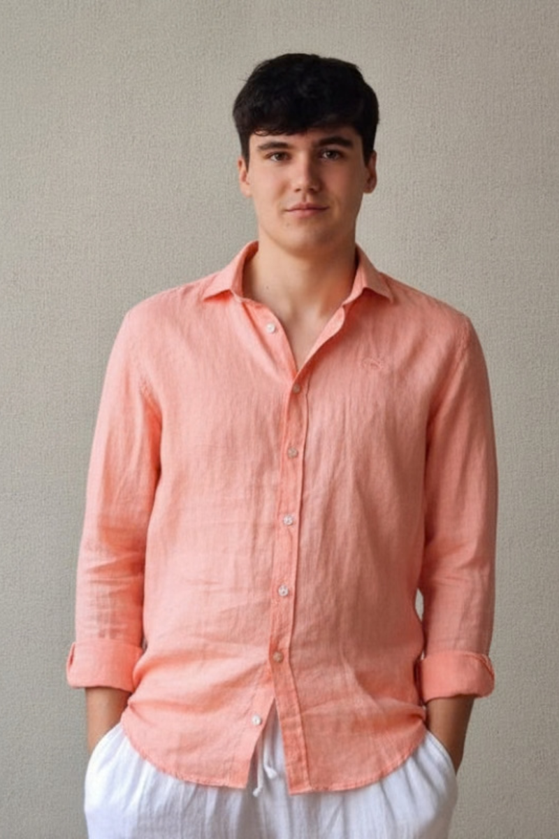 Camisa de lino hombre coral