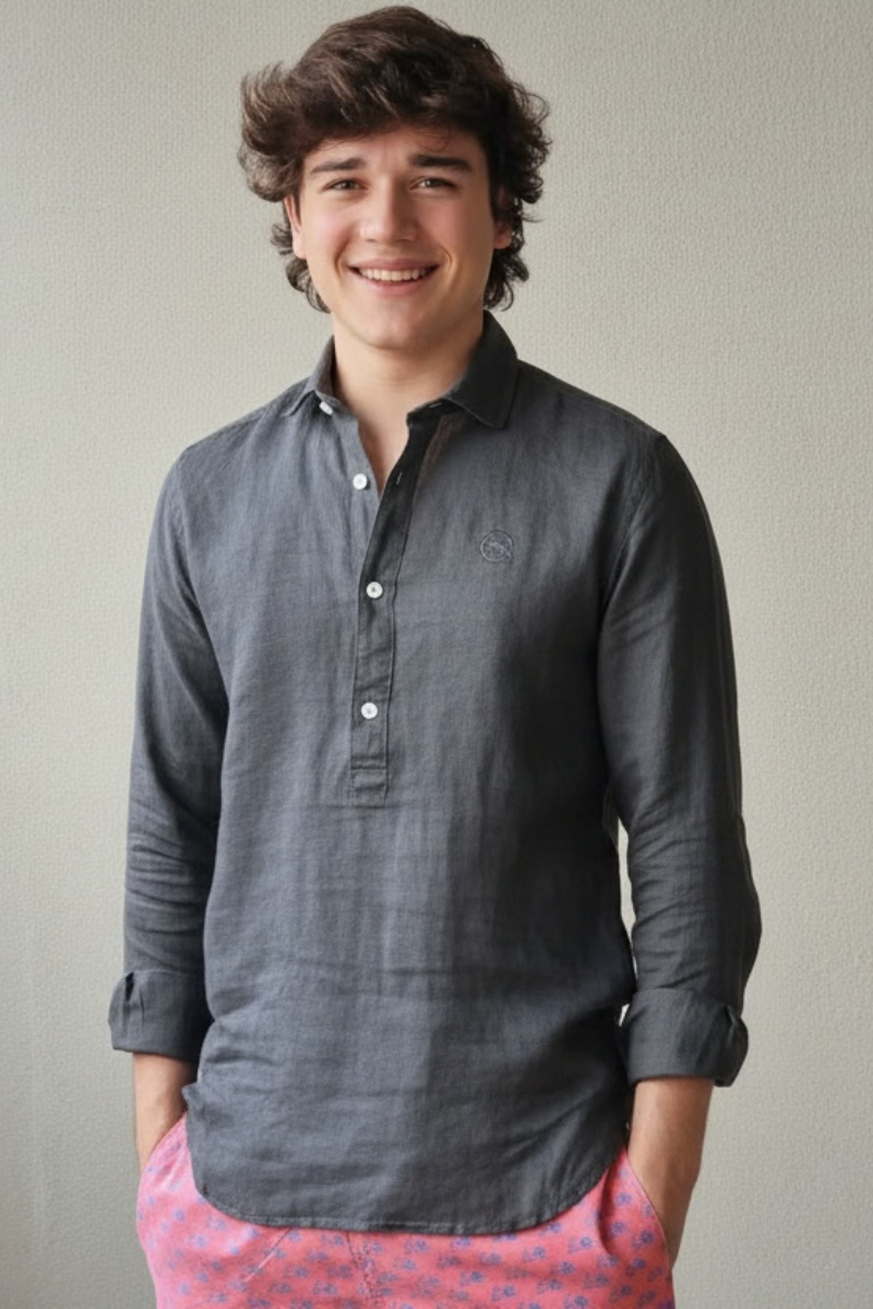 Polera de lino hombre gris oscuro