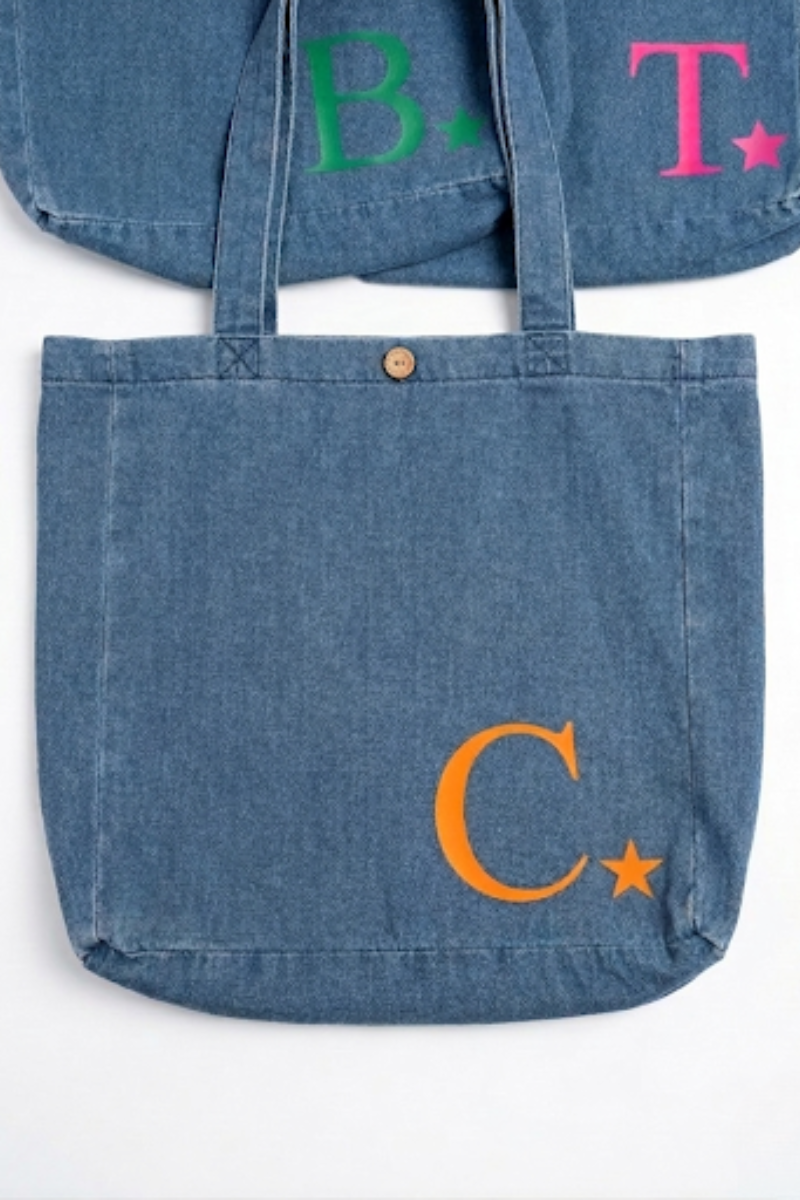 Bolso de tela vaquera oscuro con opción de personalizarlo