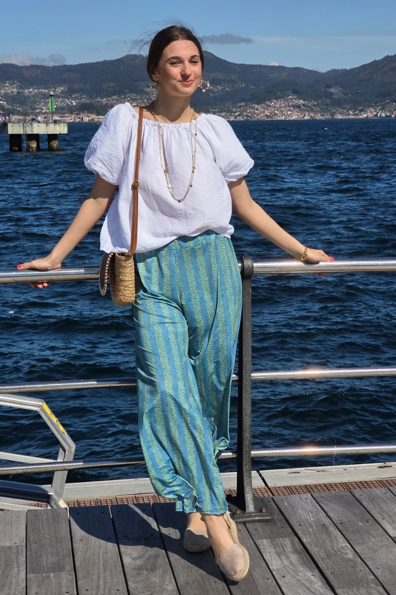 Pantalón Estampado Hojas Verde