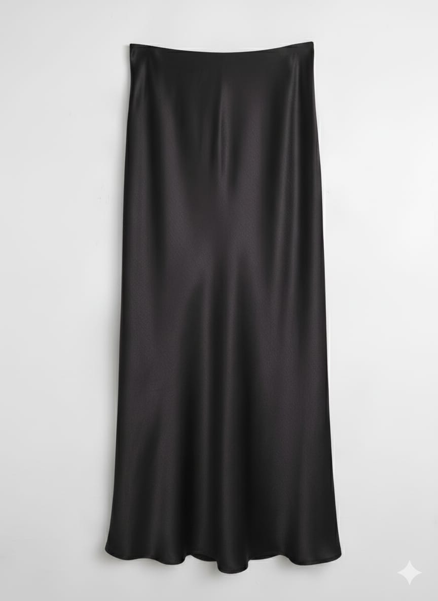 Falda satinada arrugada negra