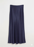 Falda satinada arrugada azul marino