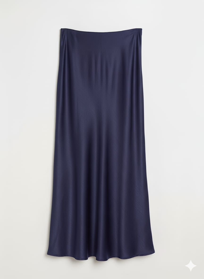 Falda satinada arrugada azul marino