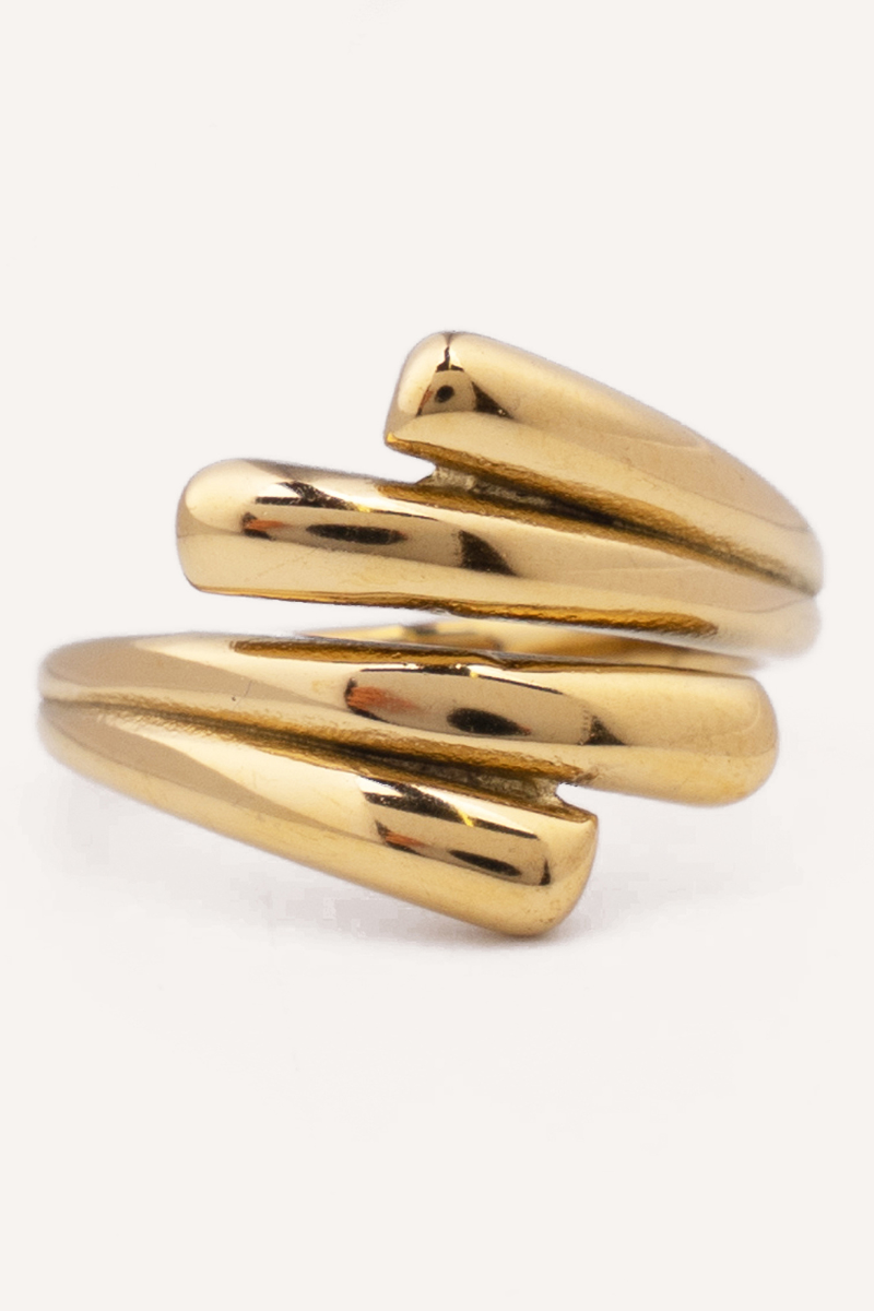 Anillo dorado de acero inoxidable ajustable, talla única, acabado brillante