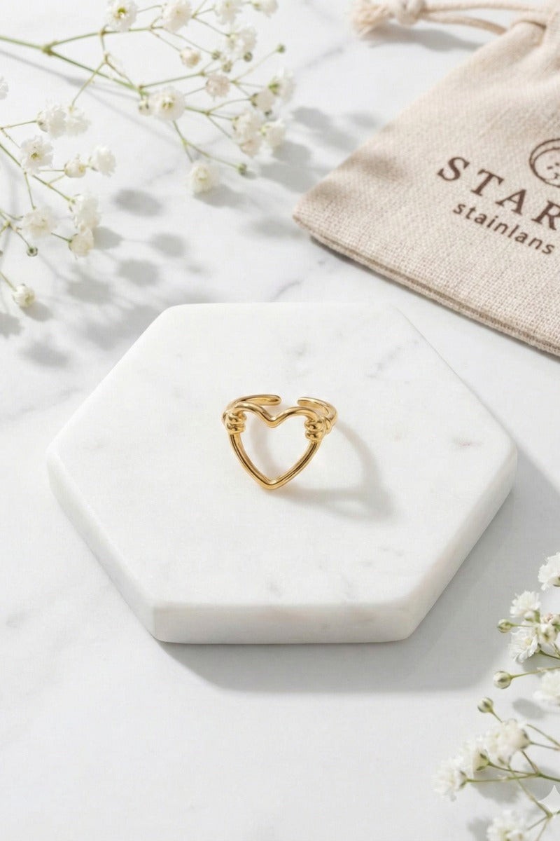 Anillo Ajustable corazón acero dorado
