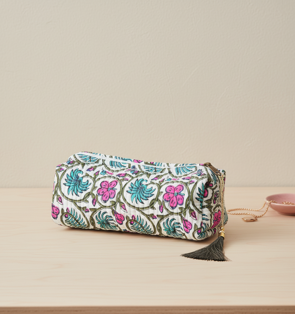 Estuches pequeño estampado telas Indias blanco