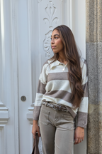 Jersey de rayas con cuello camisero topo