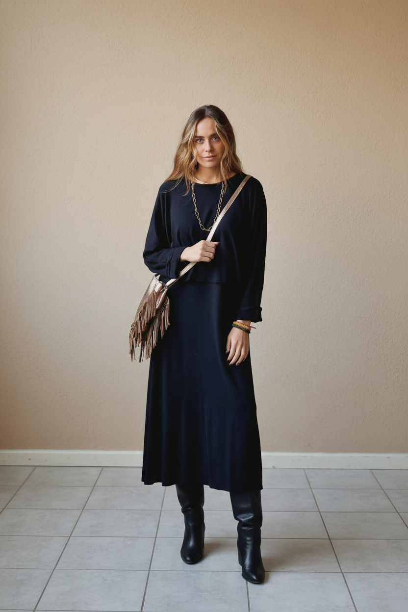 Vestido de punto con jersey negro