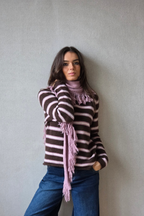 Jersey de rayas horizontales chocolate y rosa, estilo casual elegante