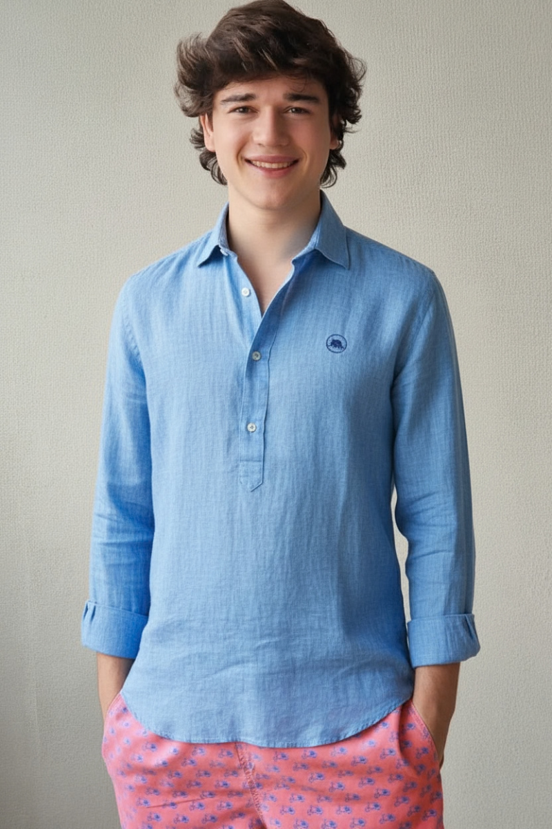 Polera de lino hombre azul