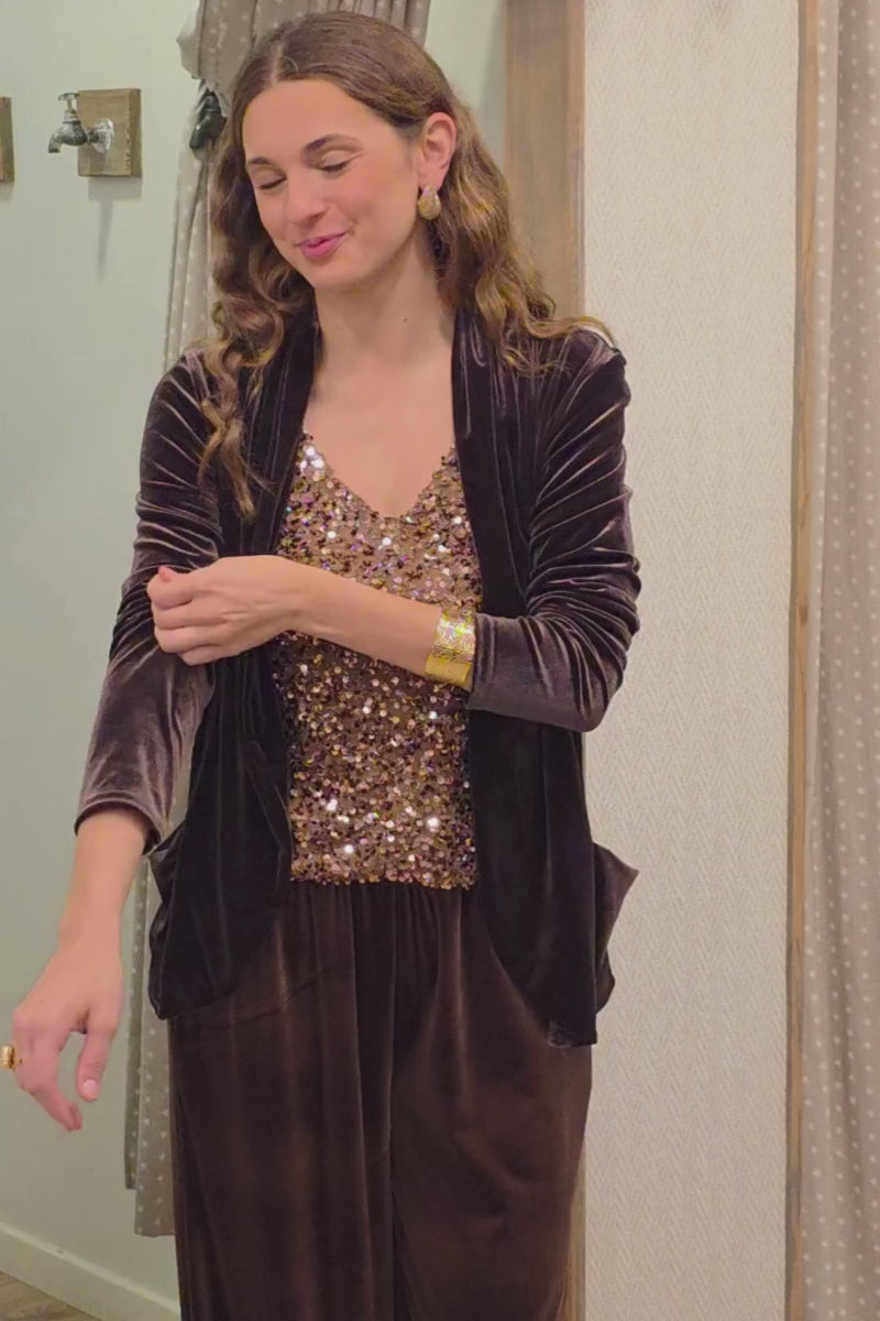 Top de tirantes de lentejuelas bronce