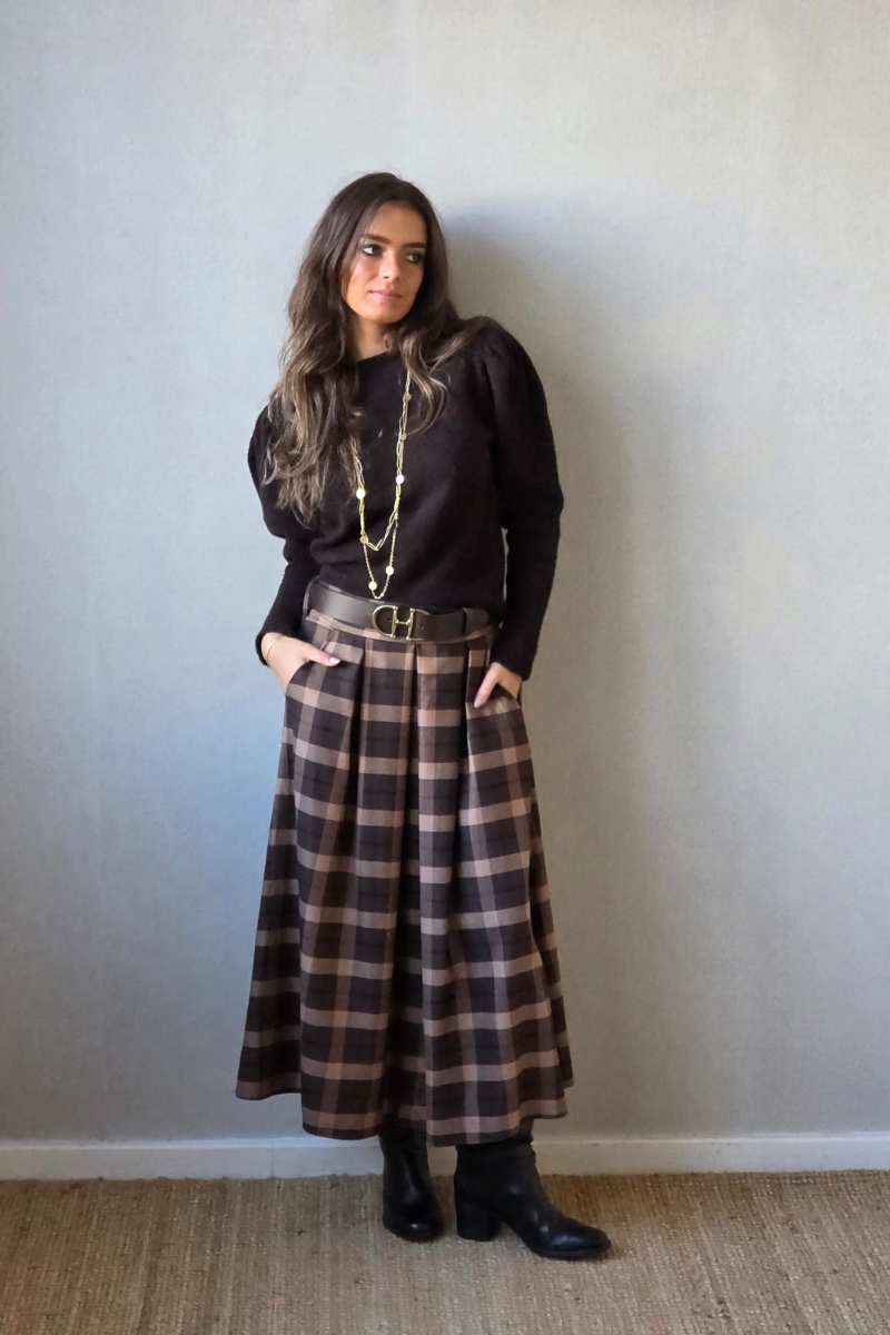 Falda tablas de cuadros chocolate y marrón