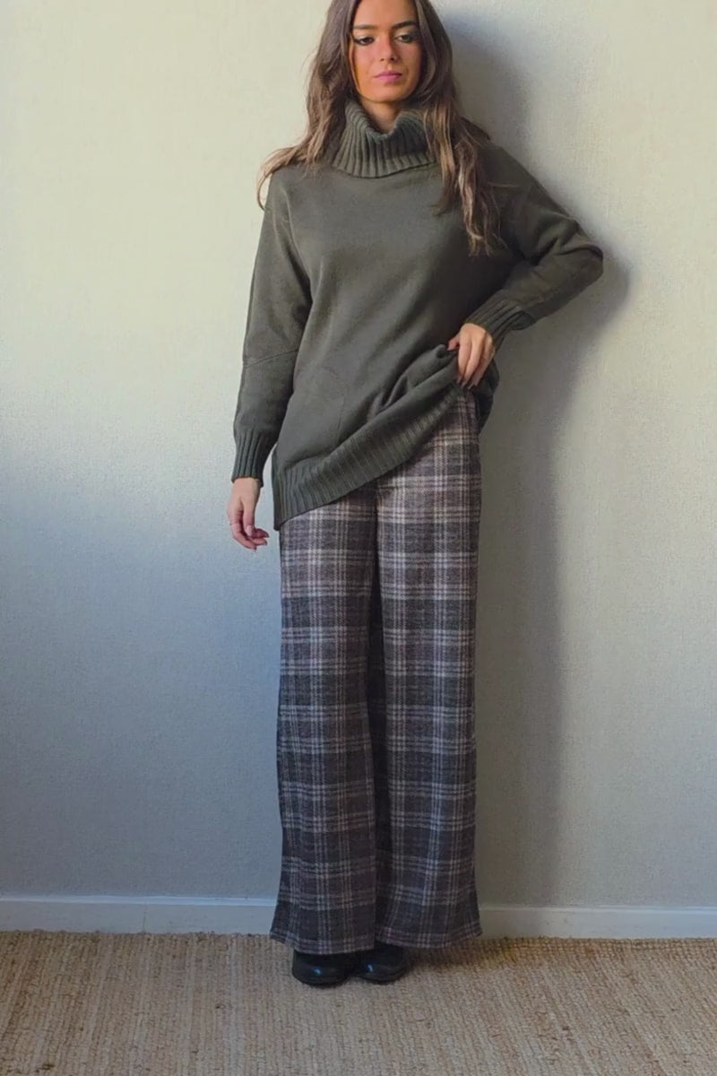 Pantalón palazzo cuadro verde