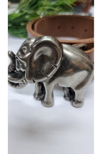 Cinturón de piel con hebilla elefante plateado