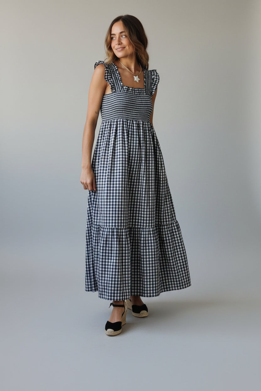 Vestido cuadro vichy nido de abeja azul marino