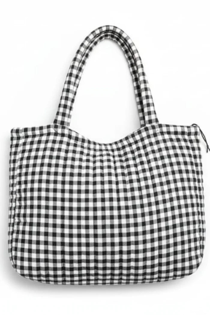 Bolsa acolchada de cuadros de vichy marrón chocolate