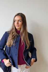 Abrigo corto de neopreno y lana color azul marino