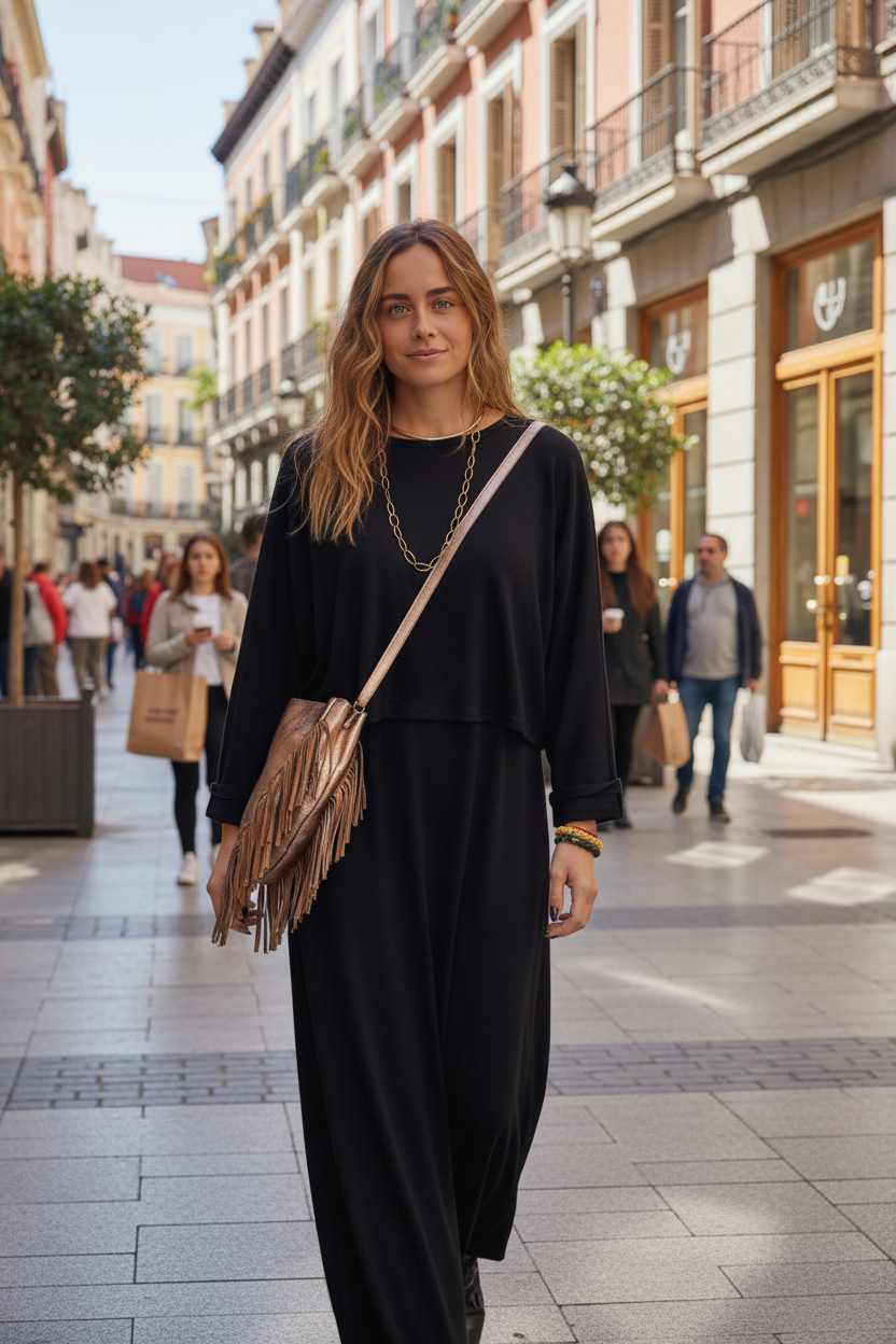 Vestido de punto con jersey negro