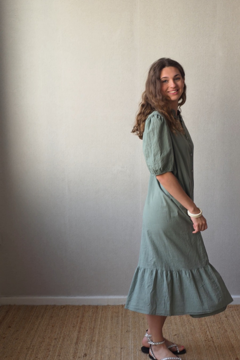 Vestido botones tipo lino caqui